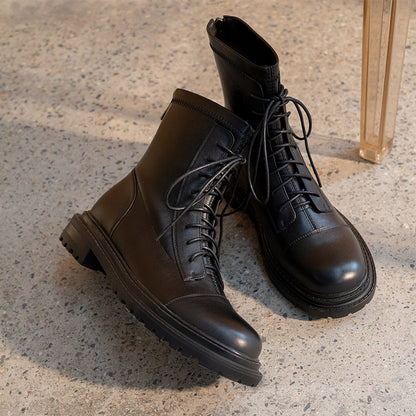 Round Toe Leather Lace-up Martin Boots