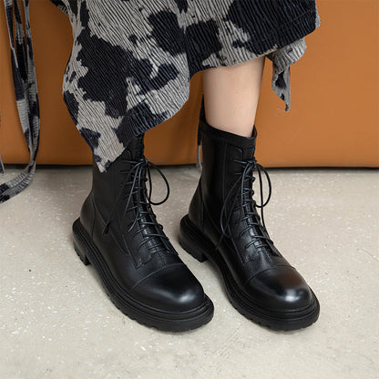 Round Toe Leather Lace-up Martin Boots