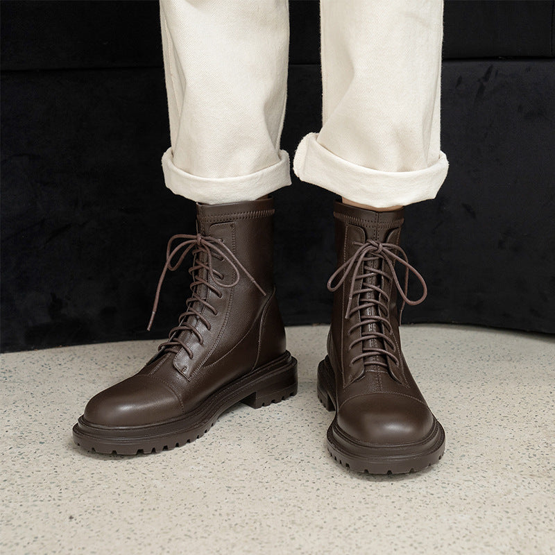 Round Toe Leather Lace-up Martin Boots