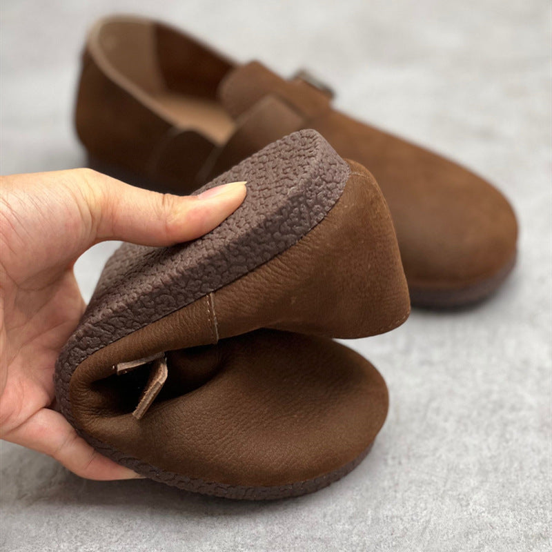 Slip-On Soft Leather Flats With Buckle Accents â Retrosia