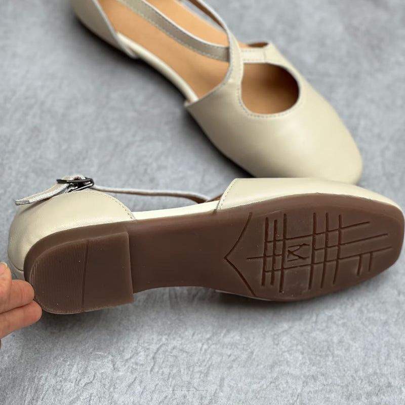 Soft Leather Cross-belt Walking Flats