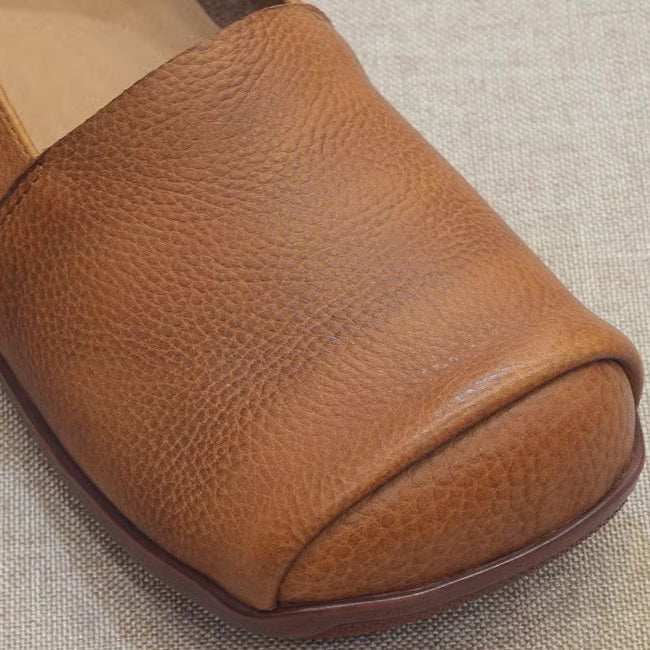 Soft Leather Square Toe Slip-on Casual Shoes