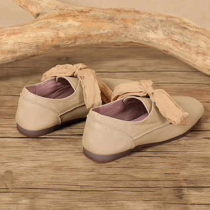 Solid Casual Lace-up Bows Flat Shoes