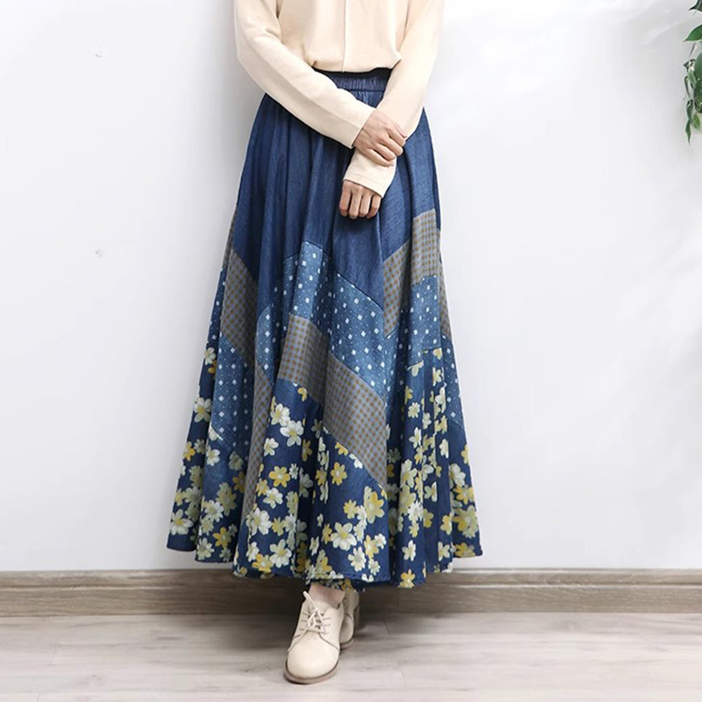 Stylish Floral High-Rise Spliced Skirt