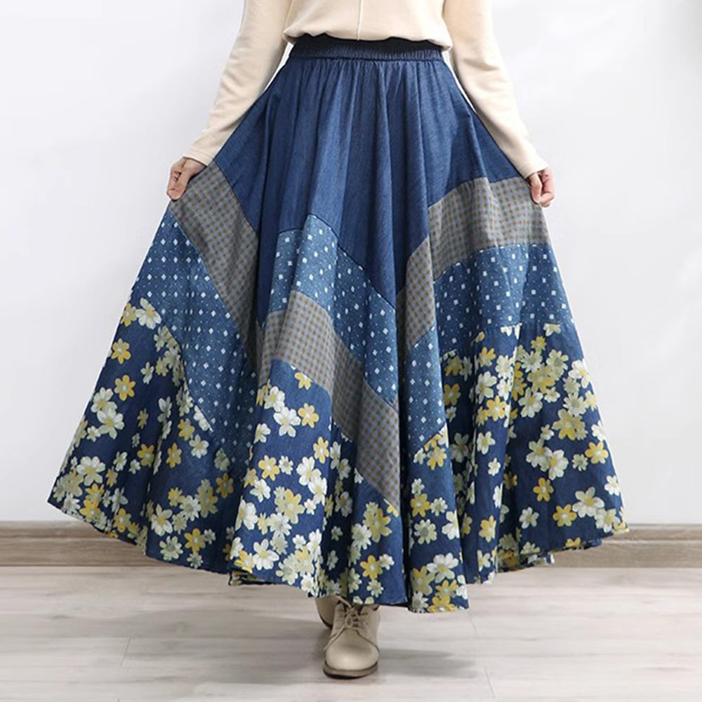 Stylish Floral High-Rise Spliced Skirt