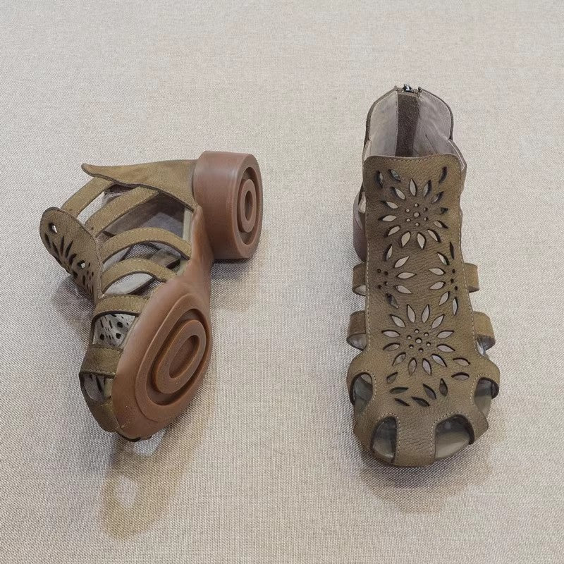 Summer Leather Flower-Hollow Roman Sandals