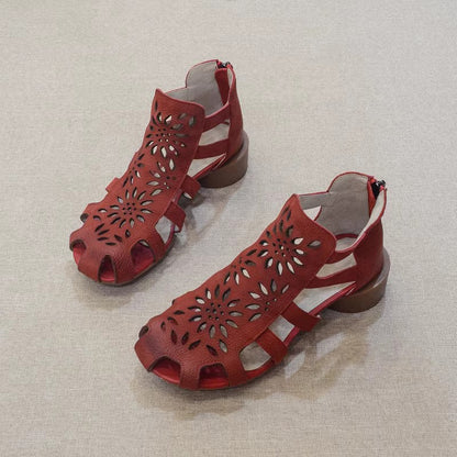 Summer Leather Flower-Hollow Roman Sandals