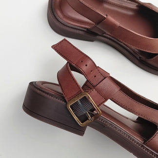 Summer Retro British Style Soft Leather Sandals – Retrosia
