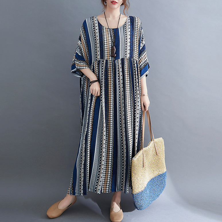 Summer Striped Short-sleeve Loose Fit Dress