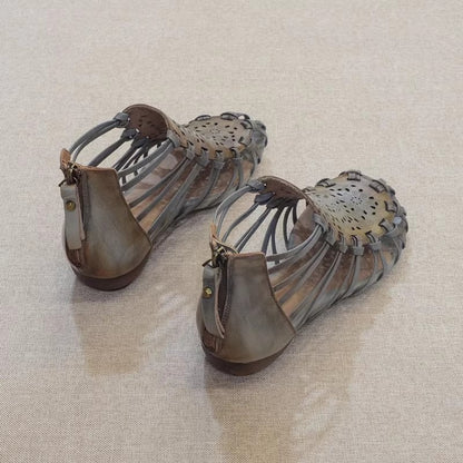 Summer Unique Leather Low Heel Roman Sandals