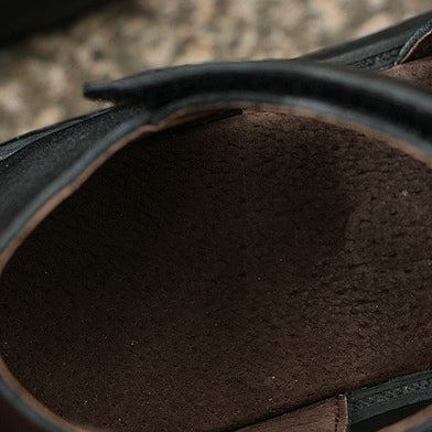 Summer Wedge Leather Clip-toe Sandals With Velcro
