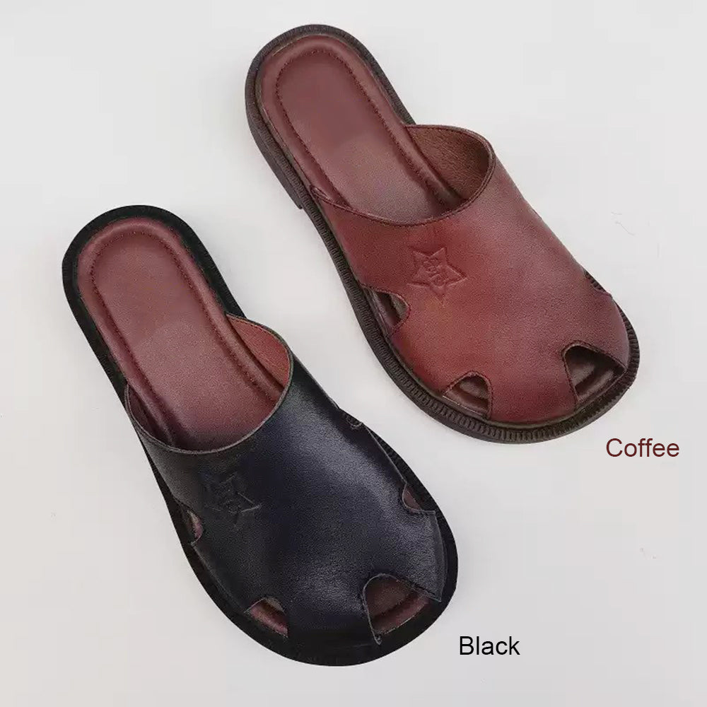 Summer Wide-toe British Style Soft Leather Slippers