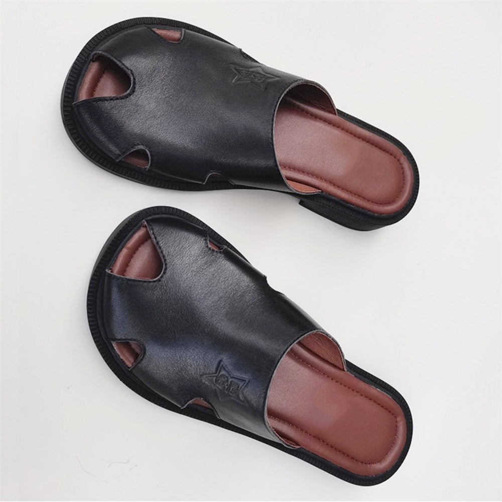 Summer Wide-toe British Style Soft Leather Slippers