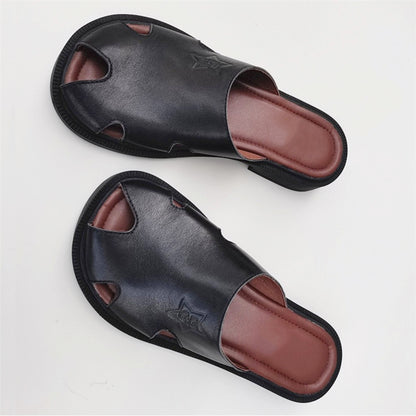 Summer Wide-toe British Style Soft Leather Slippers