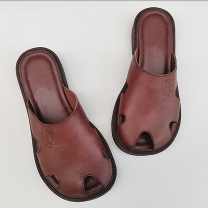Summer Wide-toe British Style Soft Leather Slippers