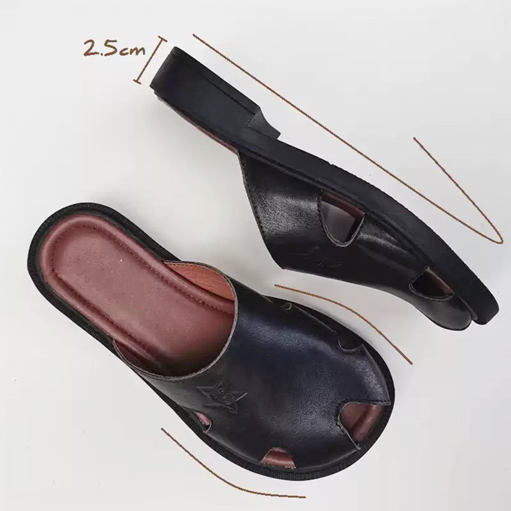 Summer Wide-toe British Style Soft Leather Slippers