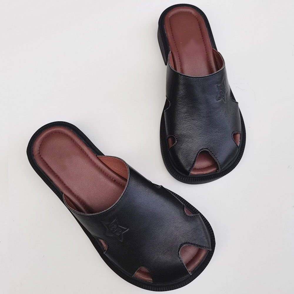 Summer Wide-toe British Style Soft Leather Slippers