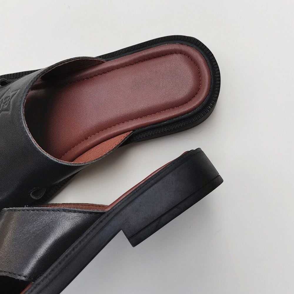 Summer Wide-toe British Style Soft Leather Slippers