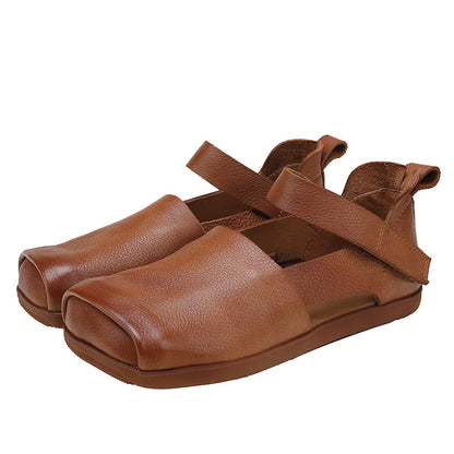 Versatile Square Toe Breathable Leather Flats