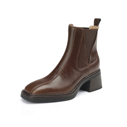 Versatile Square Toe Leather Chelsea Boots