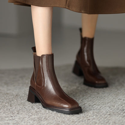 Versatile Square Toe Leather Chelsea Boots