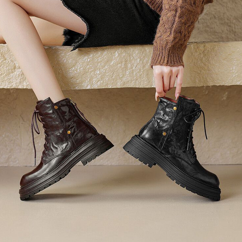 Vintage Lace-up Glossy Martin Boots