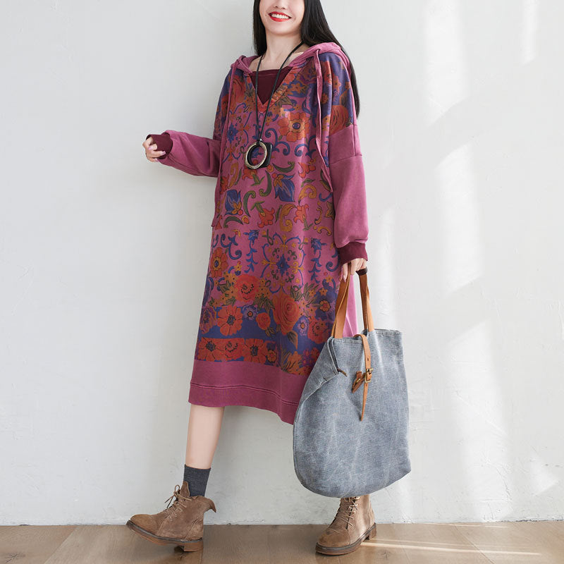 Washed Distressed Patchwork Hooded Sweatshirt Dress