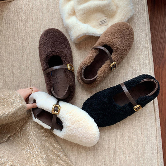 Winter Versatile Round Toe Furry Pea Shoes