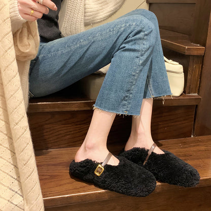 Winter Versatile Round Toe Furry Pea Shoes