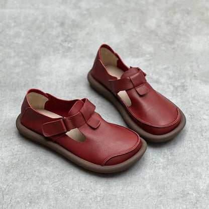 Women Casual Leather Shoes With Velcro Accents