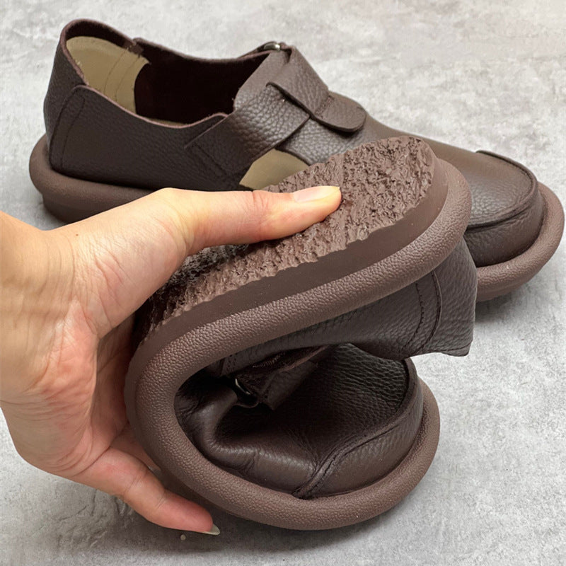 Women Casual Leather Shoes With Velcro Accents