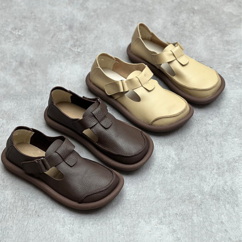 Women Casual Leather Shoes With Velcro Accents
