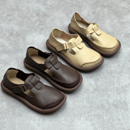 Women Casual Leather Shoes With Velcro Accents