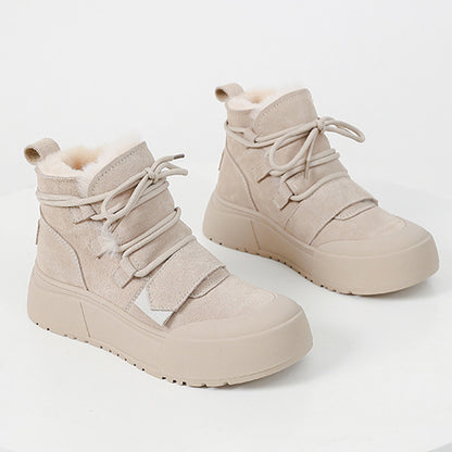 Women Lace-up Suede Leather Waterproof Snow Boots
