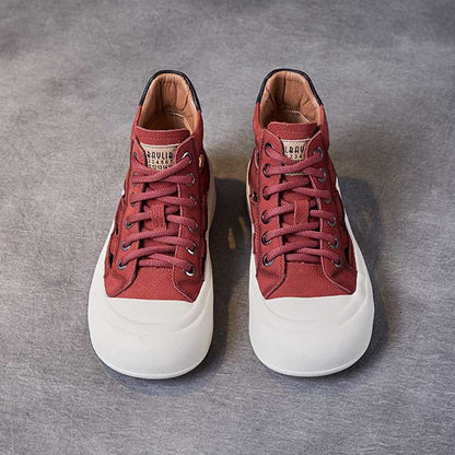 Women Leather Hollow-out High-top Lace-up Shoes