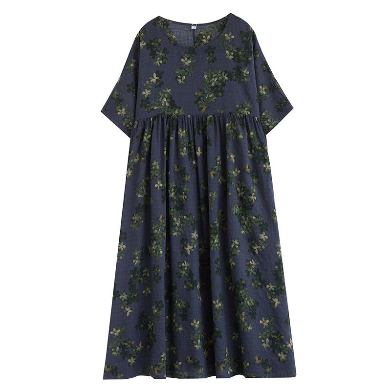 Women Plus Size Literary Loose Fit Floral Dress