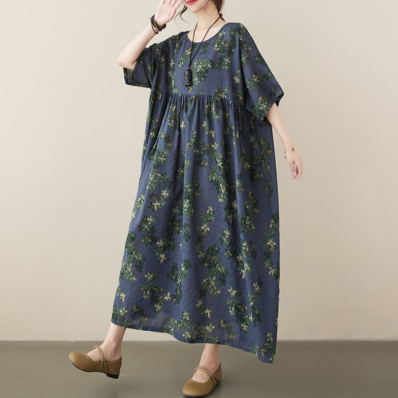 Women Plus Size Literary Loose Fit Floral Dress