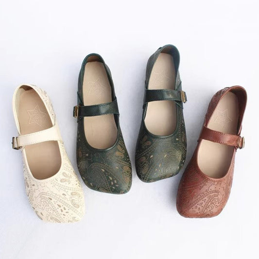 Women Retro Print Breathable Flat Handmade Shoes