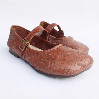Women Retro Print Breathable Flat Handmade Shoes