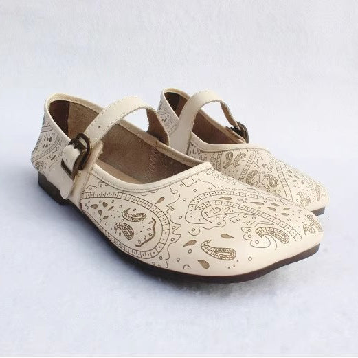 Women Retro Print Breathable Flat Handmade Shoes