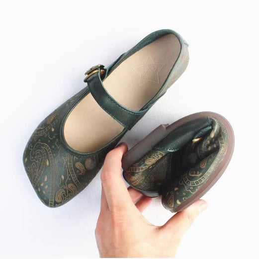 Women Retro Print Breathable Flat Handmade Shoes