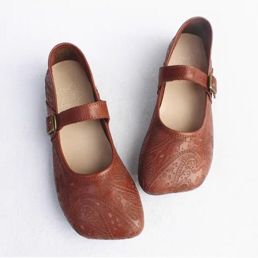 Women Retro Print Breathable Flat Handmade Shoes