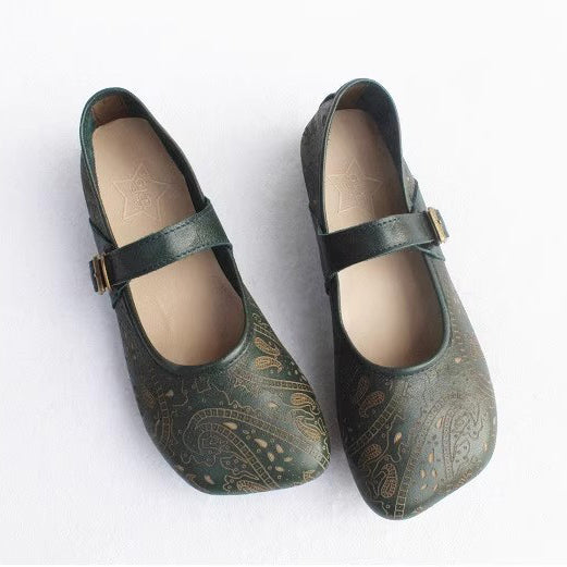 Women Retro Print Breathable Flat Handmade Shoes