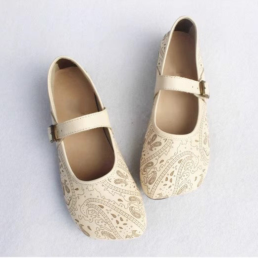 Women Retro Print Breathable Flat Handmade Shoes