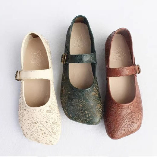 Women Retro Print Breathable Flat Handmade Shoes