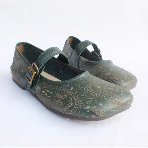 Women Retro Print Breathable Flat Handmade Shoes