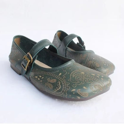Women Retro Print Breathable Flat Handmade Shoes