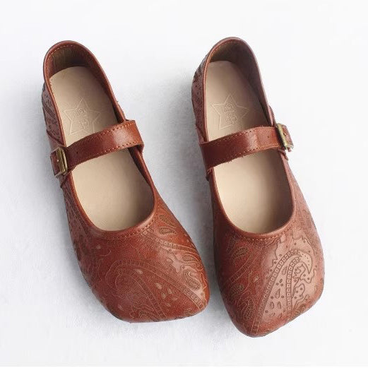 Women Retro Print Breathable Flat Handmade Shoes