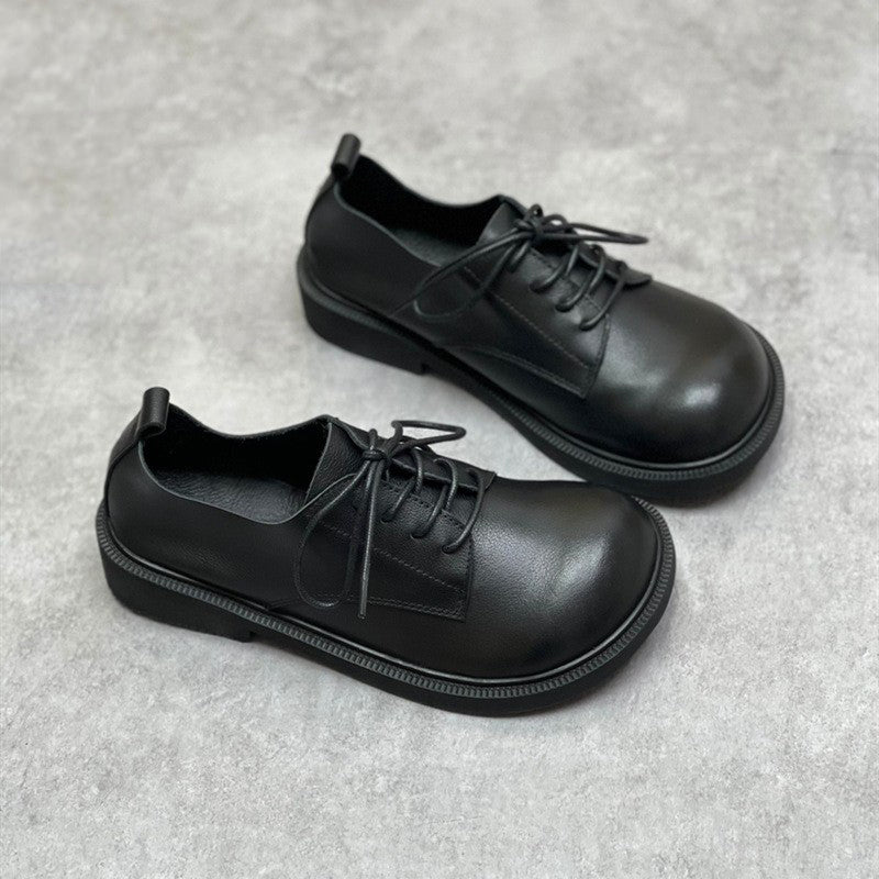 Women Retro Round Toe Lace-up Leather Shoes