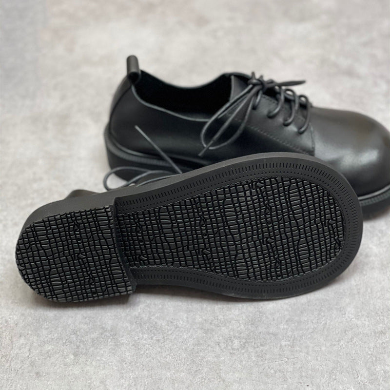 Women Retro Round Toe Lace-up Leather Shoes